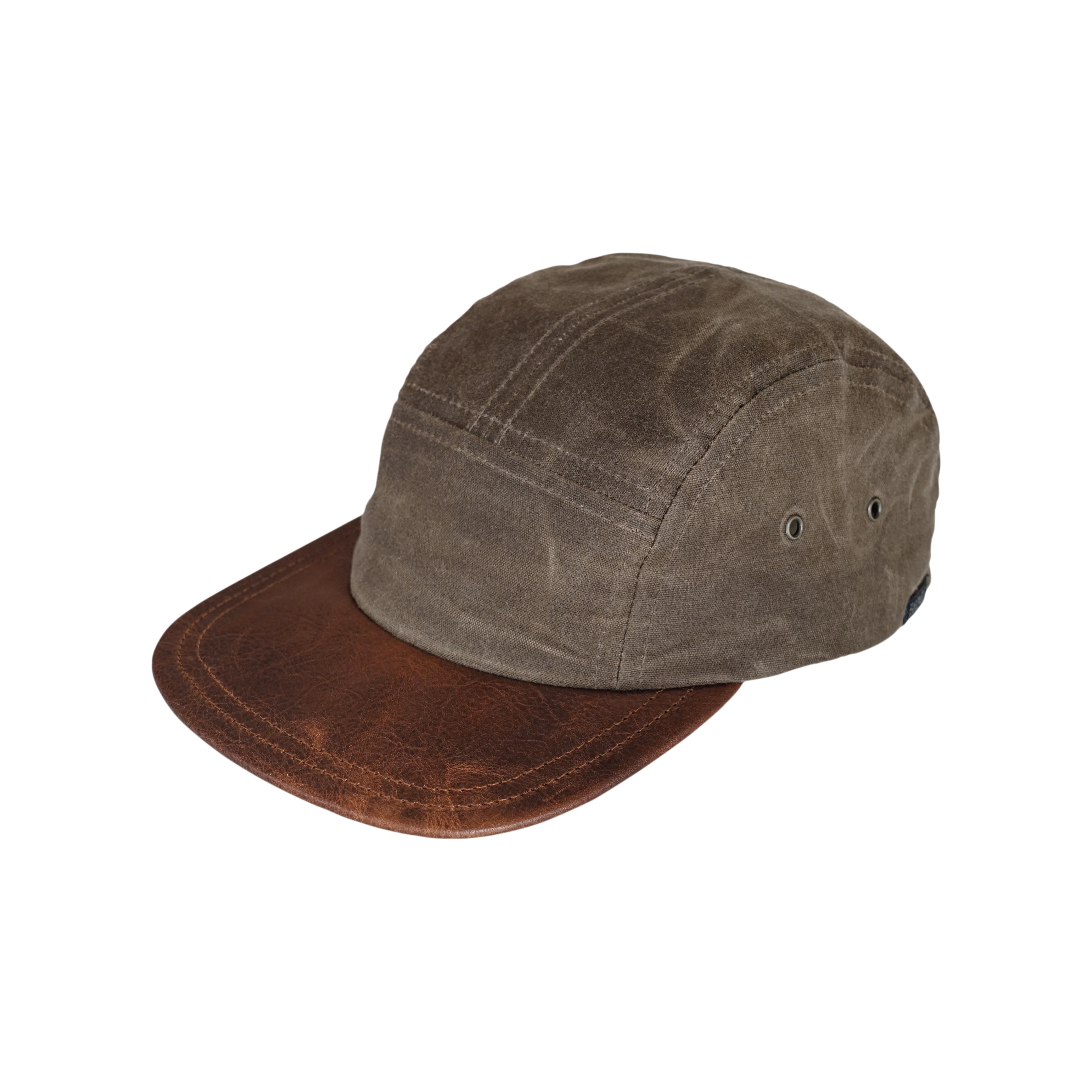 Denim Camper Hat with Tan Suede Wide Flat Brim